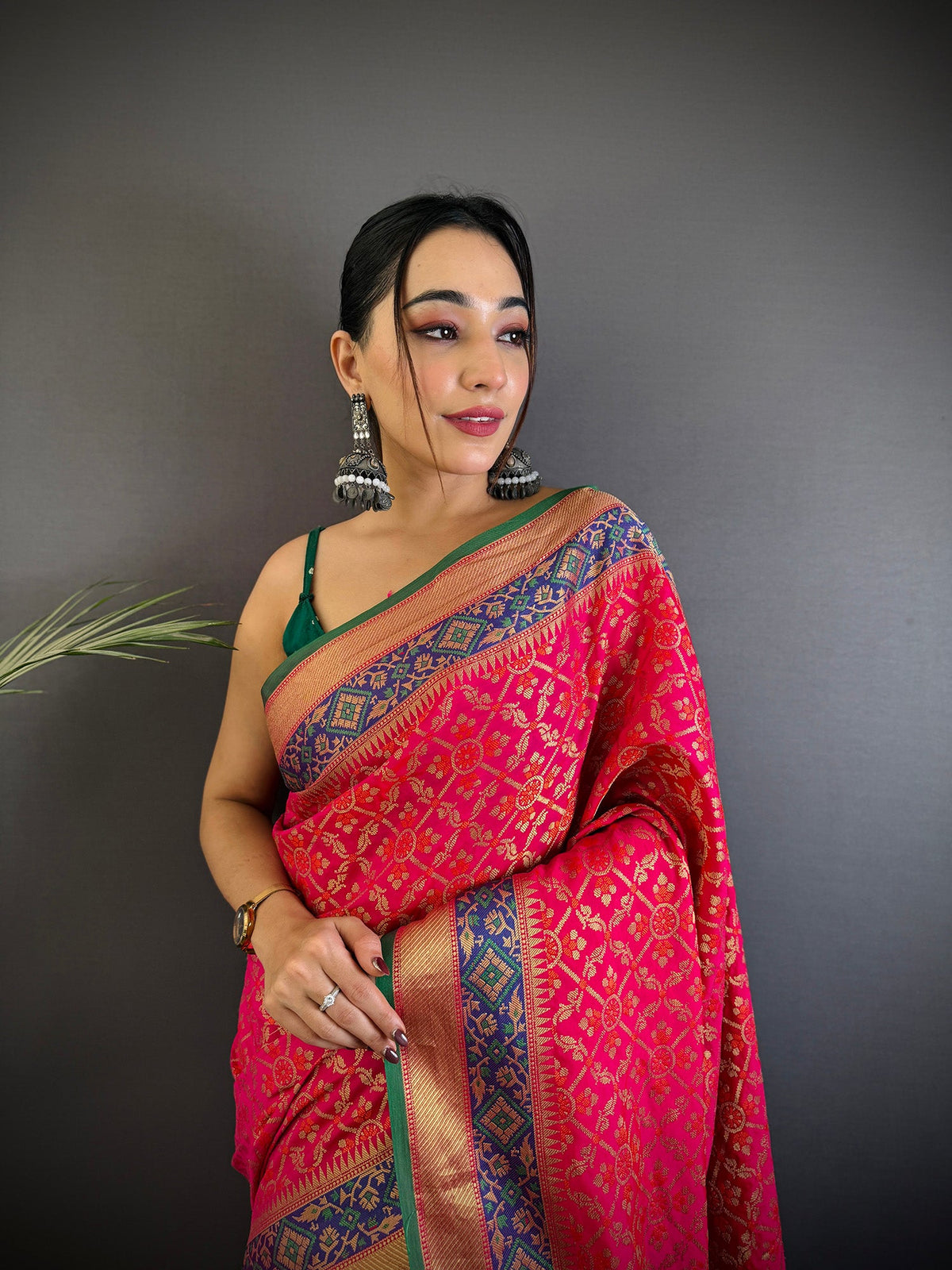 Elora Hot Pink Soft Silk Zari Weaving Patola Saree | Grocsy