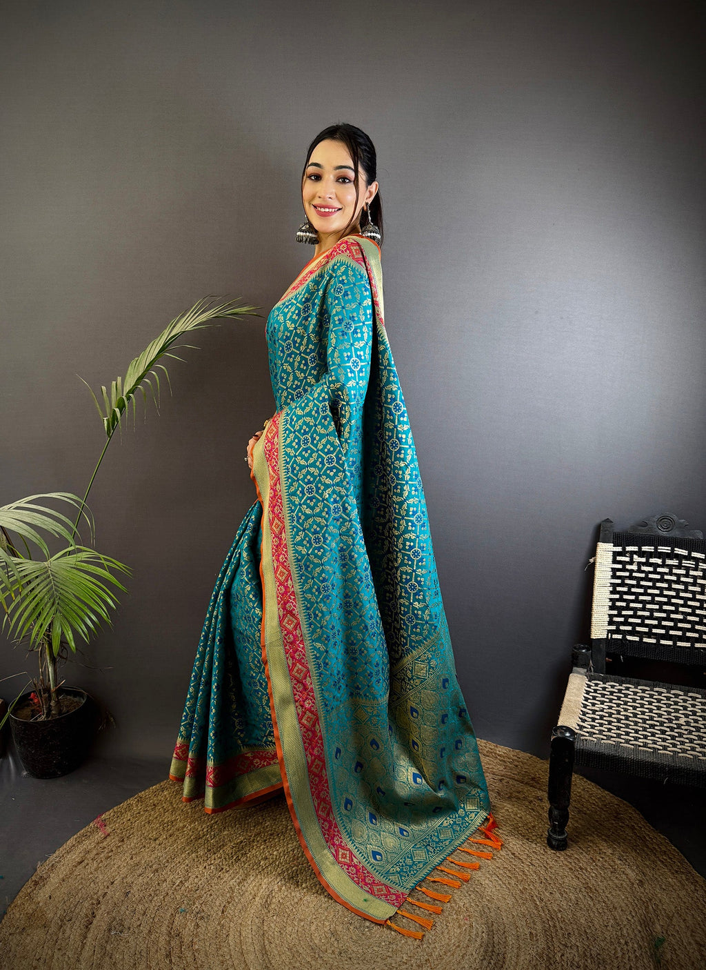 Elora Aqua Blue Soft Silk Zari Weaving Patola Saree | Grocsy