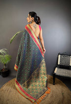 Elora Navy Blue Soft Silk Zari Weaving Patola Saree | Grocsy
