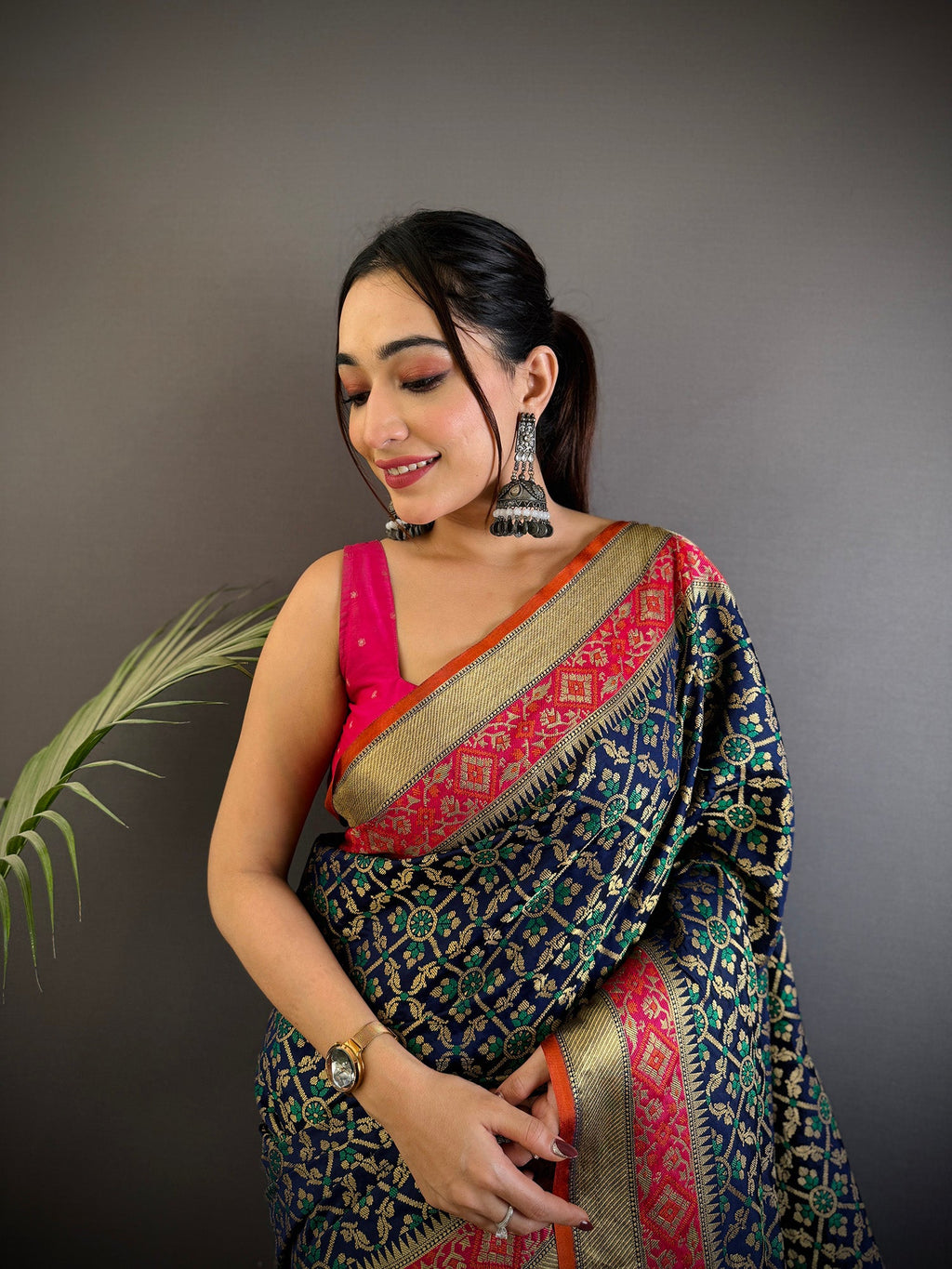 Elora Navy Blue Soft Silk Zari Weaving Patola Saree | Grocsy