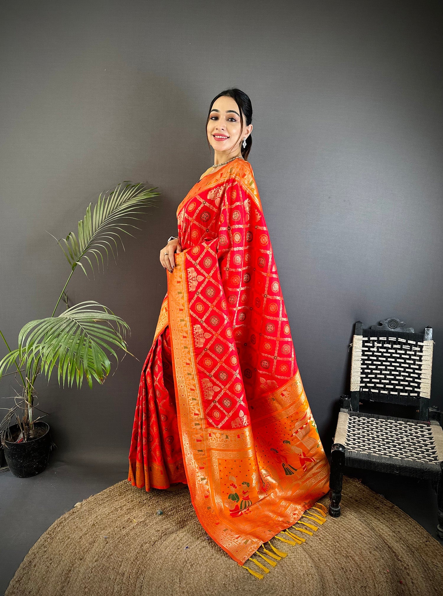 Elora Red Soft Silk Zari Weaving Patola Saree | Grocsy