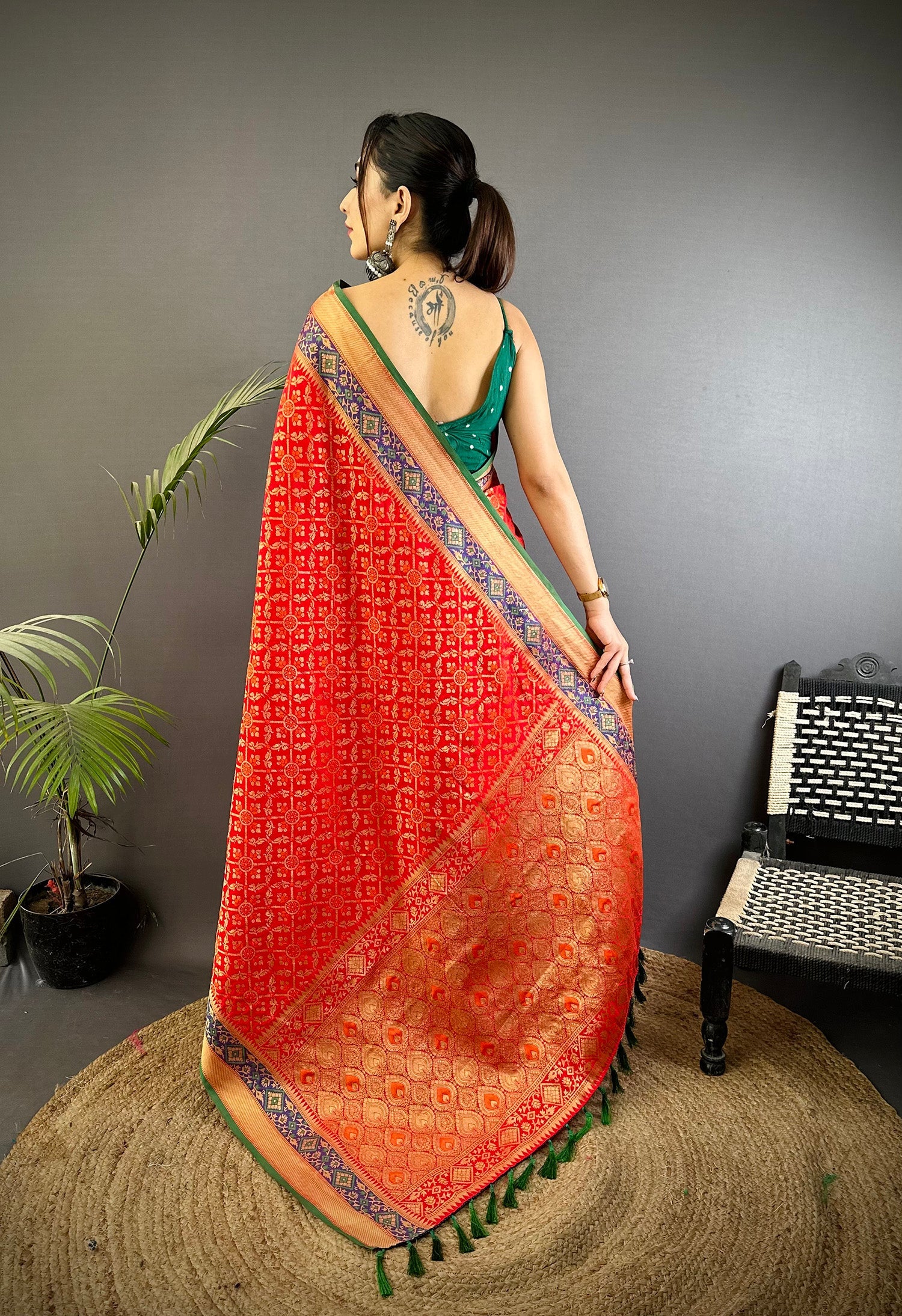 Elora Red Soft Silk Zari Weaving Patola Saree | Grocsy