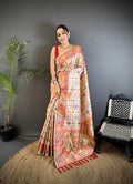 Elora Cream Soft Silk Banarasi Zari Woven Saree | Grocsy