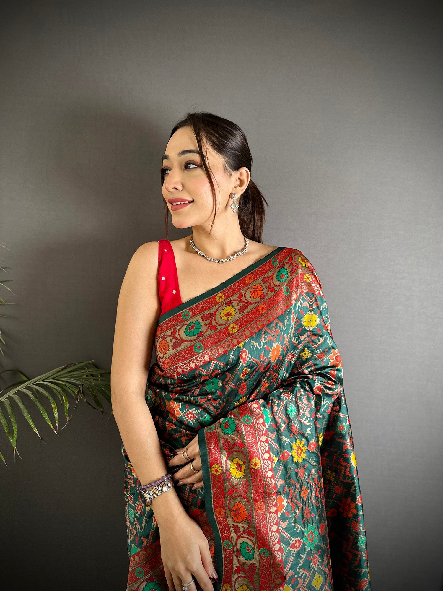 Elora Dark Green Soft Silk Banarasi Zari Woven Saree | Grocsy