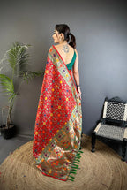 Elora Red Soft Silk Banarasi Zari Woven Saree | Grocsy