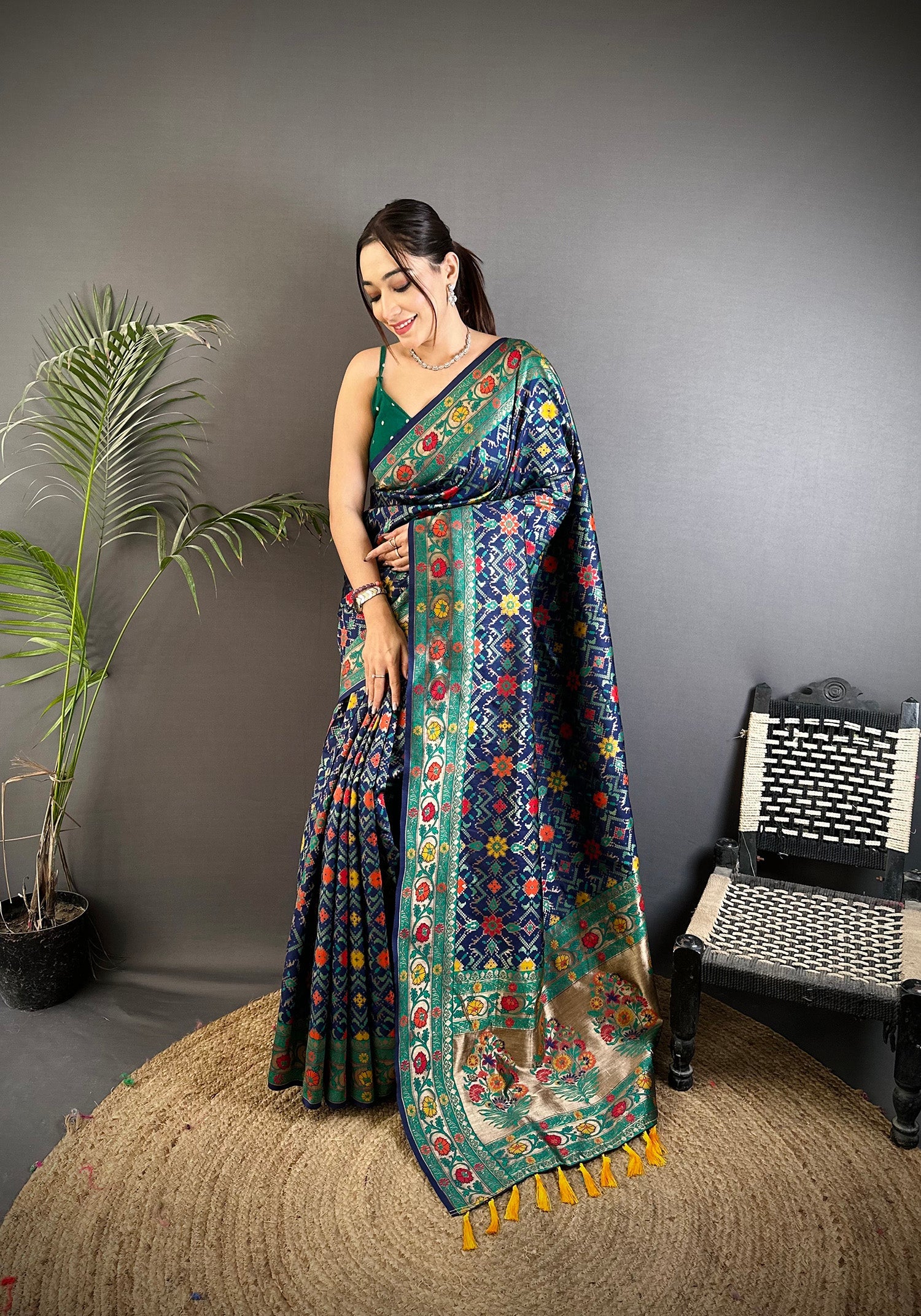 Elora Navy Blue Soft Silk Banarasi Zari Woven Saree | Grocsy