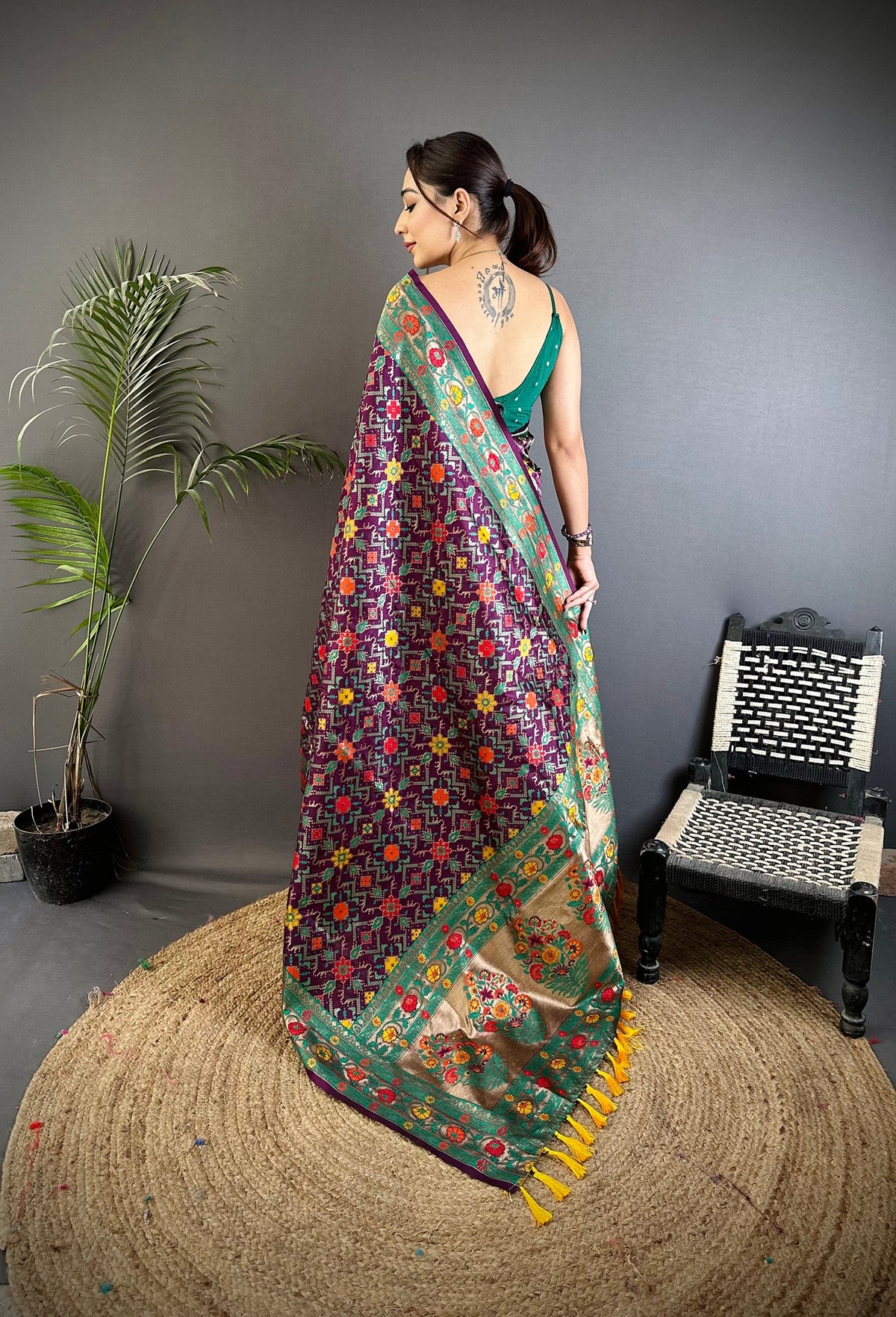 Elora Wine Soft Silk Banarasi Zari Woven Saree | Grocsy