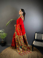 Elora Red Soft Silk Paithani Meenakari Zari Weaving Saree | Grocsy