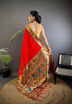 Elora Red Soft Silk Paithani Meenakari Zari Weaving Saree | Grocsy