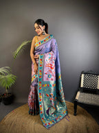Elora Lavender Soft Silk Paithani Meenakari Zari Weaving Saree | Grocsy