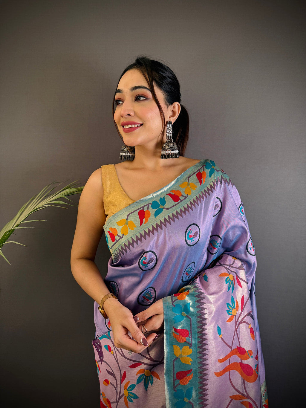 Elora Lavender Soft Silk Paithani Meenakari Zari Weaving Saree | Grocsy