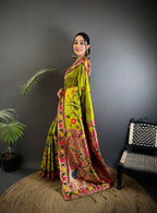 Elora Light Green Soft Silk Paithani Meenakari Zari Weaving Saree | Grocsy