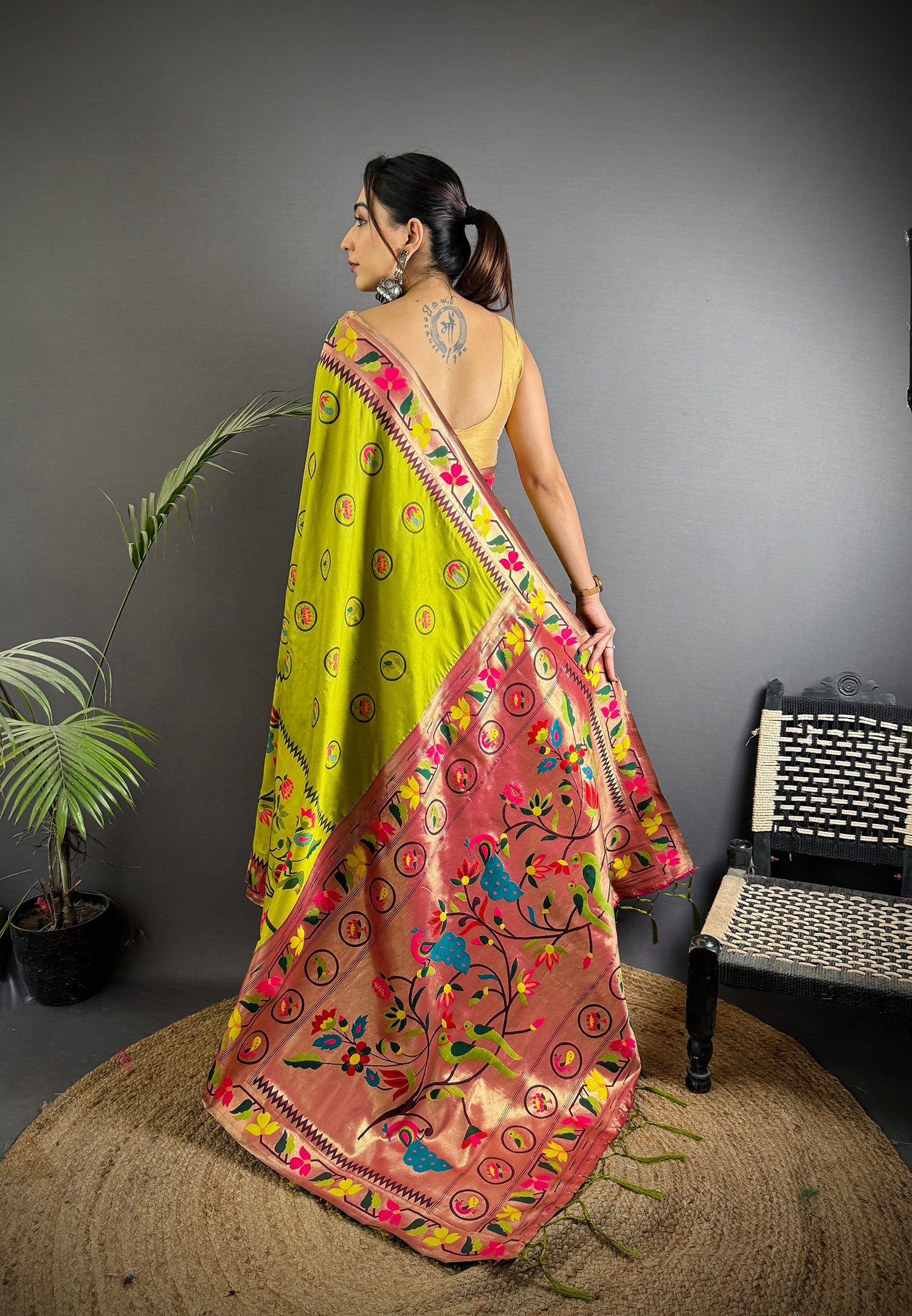 Elora Light Green Soft Silk Paithani Meenakari Zari Weaving Saree | Grocsy