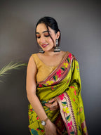 Elora Light Green Soft Silk Paithani Meenakari Zari Weaving Saree | Grocsy