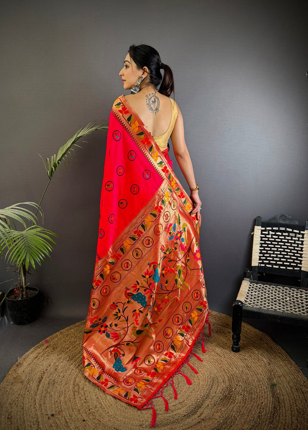Elora Red Soft Silk Paithani Meenakari Zari Weaving Saree | Grocsy