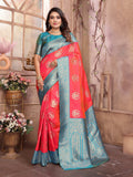 Elora Pink Soft Silk Banarasi Zari Woven Saree | Grocsy