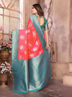 Elora Pink Soft Silk Banarasi Zari Woven Saree | Grocsy