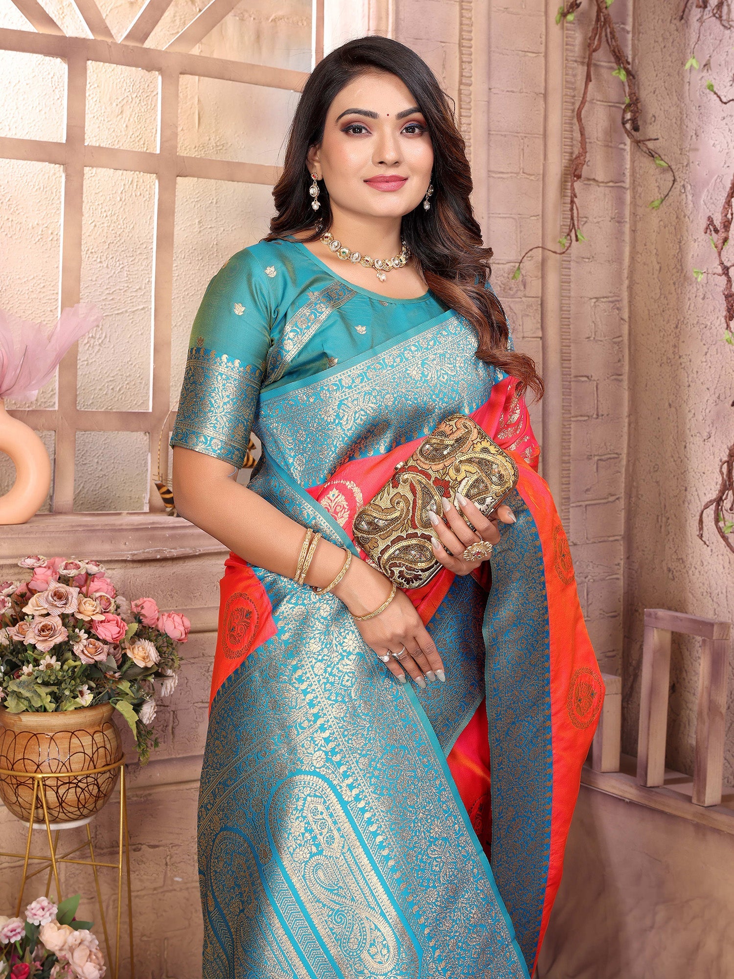 Elora Pink Soft Silk Banarasi Zari Woven Saree | Grocsy