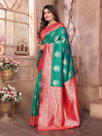 Elora Green Soft Silk Banarasi Zari Woven Saree | Grocsy