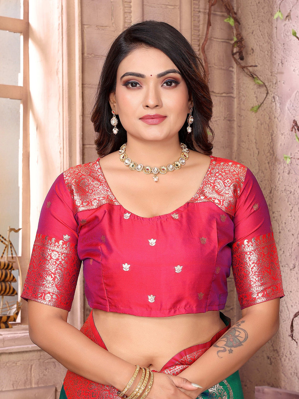 Elora Green Soft Silk Banarasi Zari Woven Saree | Grocsy