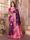 Elora Purple Soft Silk Banarasi Zari Woven Saree | Grocsy