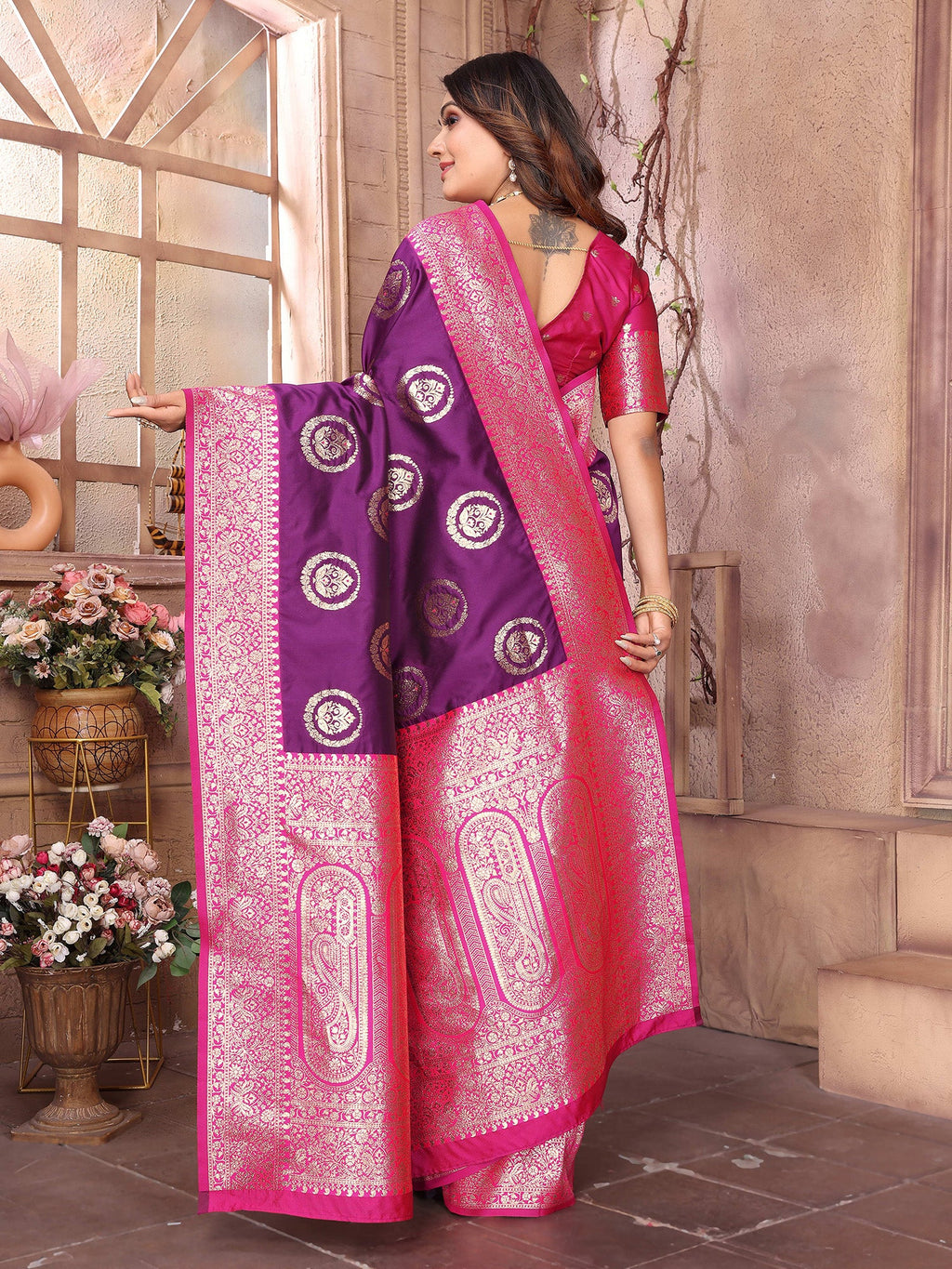 Elora Purple Soft Silk Banarasi Zari Woven Saree | Grocsy