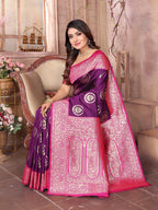 Elora Purple Soft Silk Banarasi Zari Woven Saree | Grocsy