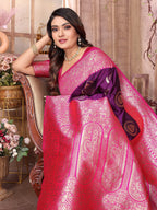Elora Purple Soft Silk Banarasi Zari Woven Saree | Grocsy