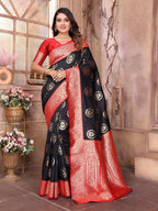 Elora Black Soft Silk Banarasi Zari Woven Saree | Grocsy
