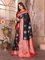Elora Black Soft Silk Banarasi Zari Woven Saree | Grocsy