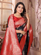 Elora Black Soft Silk Banarasi Zari Woven Saree | Grocsy