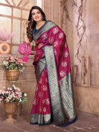 Elora Magenta Soft Silk Banarasi Zari Woven Saree | Grocsy