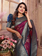 Elora Magenta Soft Silk Banarasi Zari Woven Saree | Grocsy