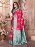Elora Hot Pink Soft Silk Banarasi Zari Woven Saree | Grocsy