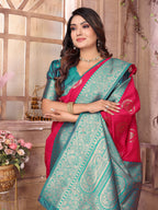 Elora Hot Pink Soft Silk Banarasi Zari Woven Saree | Grocsy
