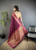 Elora Maroon Soft Silk Banarasi Zari Woven Weaving Saree | Grocsy