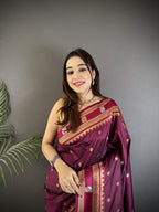 Elora Maroon Soft Silk Banarasi Zari Woven Weaving Saree | Grocsy