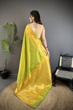 Elora Light Green Soft Silk Banarasi Zari Woven Weaving Saree | Grocsy