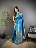 Elora Sky Blue Soft Silk Banarasi Zari Woven Weaving Saree | Grocsy