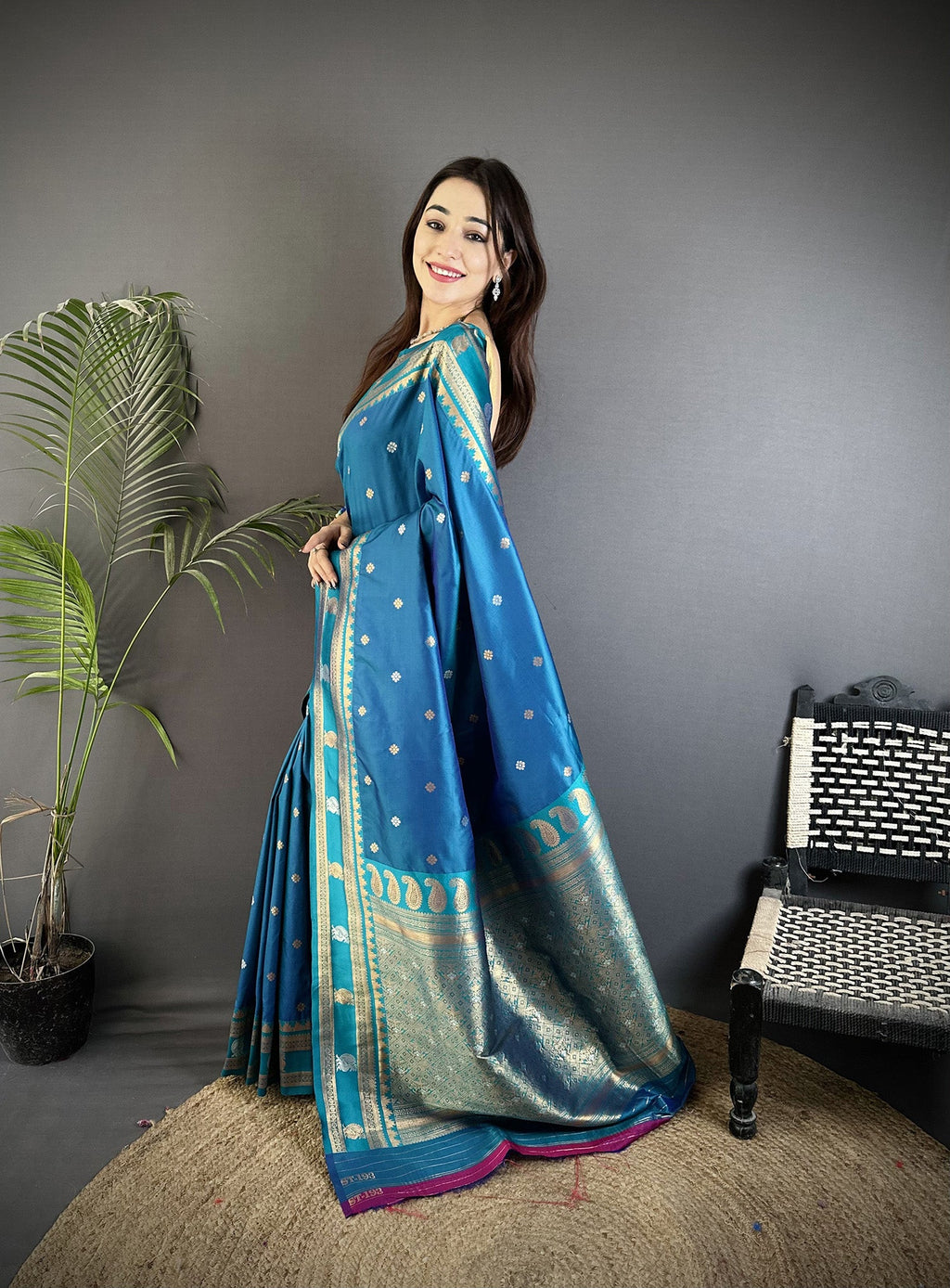 Elora Sky Blue Soft Silk Banarasi Zari Woven Weaving Saree | Grocsy