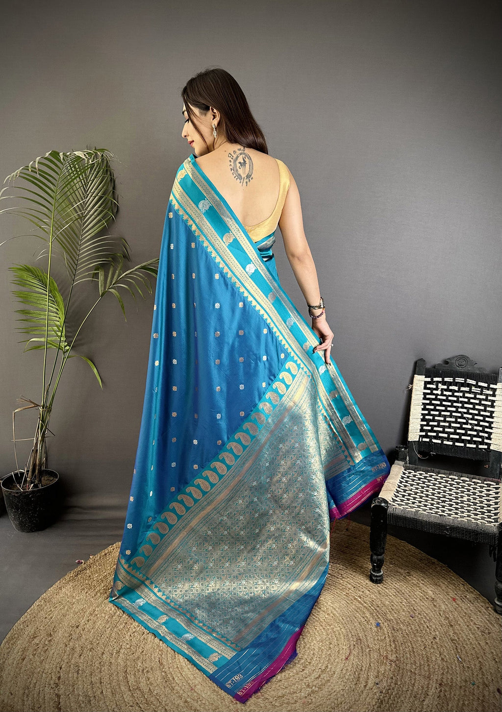 Elora Sky Blue Soft Silk Banarasi Zari Woven Weaving Saree | Grocsy