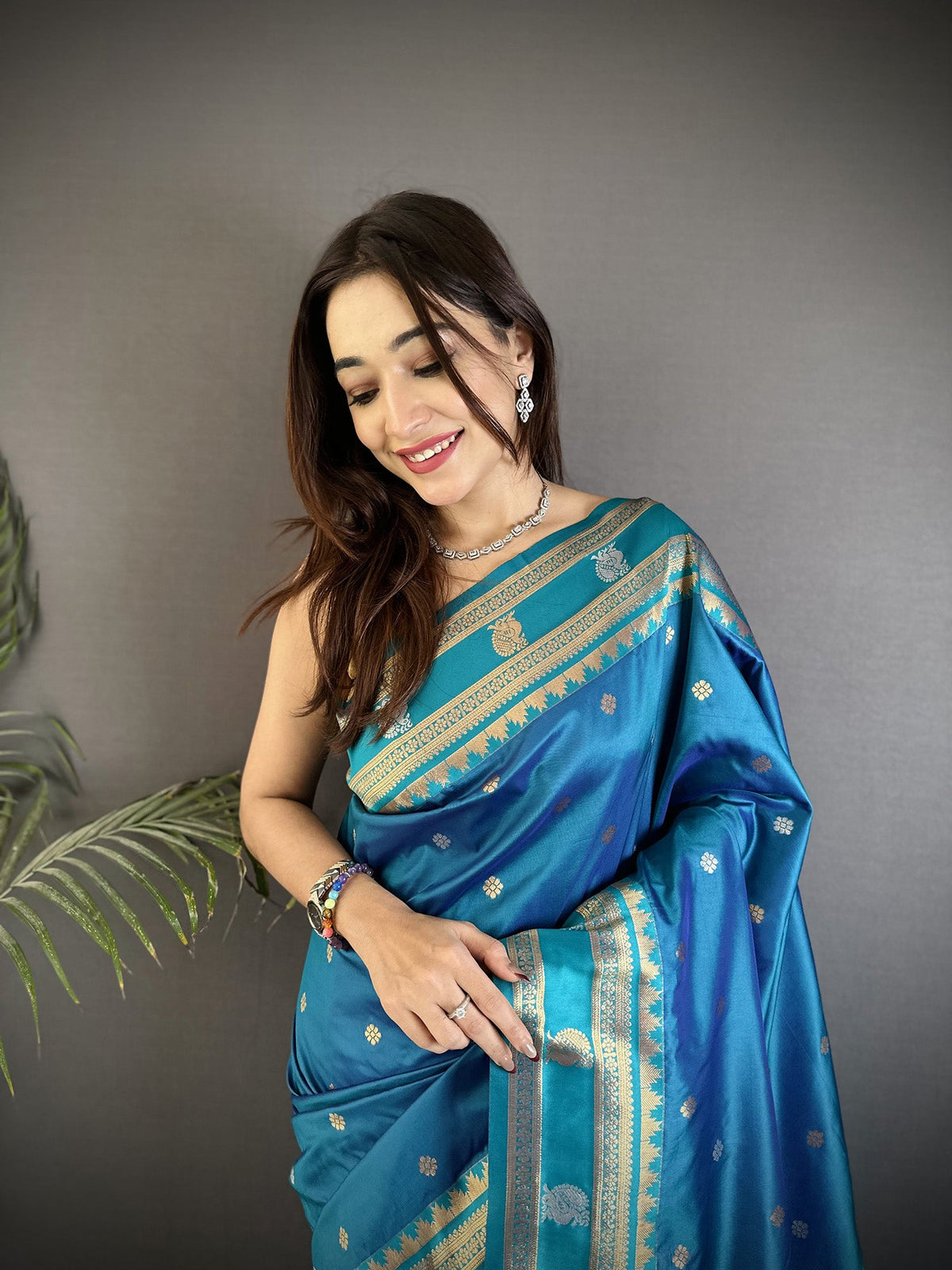 Elora Sky Blue Soft Silk Banarasi Zari Woven Weaving Saree | Grocsy