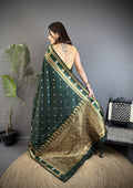 Elora Dark Green Soft Silk Banarasi Zari Woven Weaving Saree | Grocsy