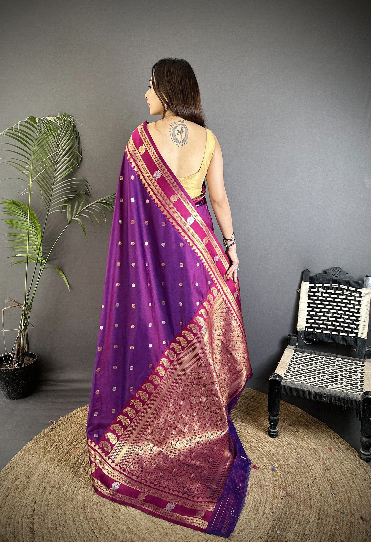 Elora Purple Soft Silk Banarasi Zari Woven Weaving Saree | Grocsy