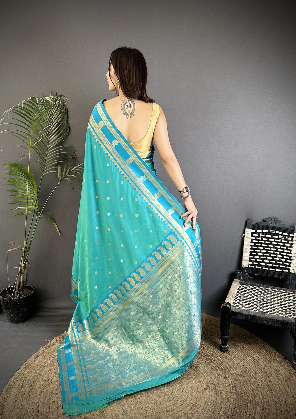 Elora Sea Green Soft Silk Banarasi Zari Woven Weaving Saree | Grocsy