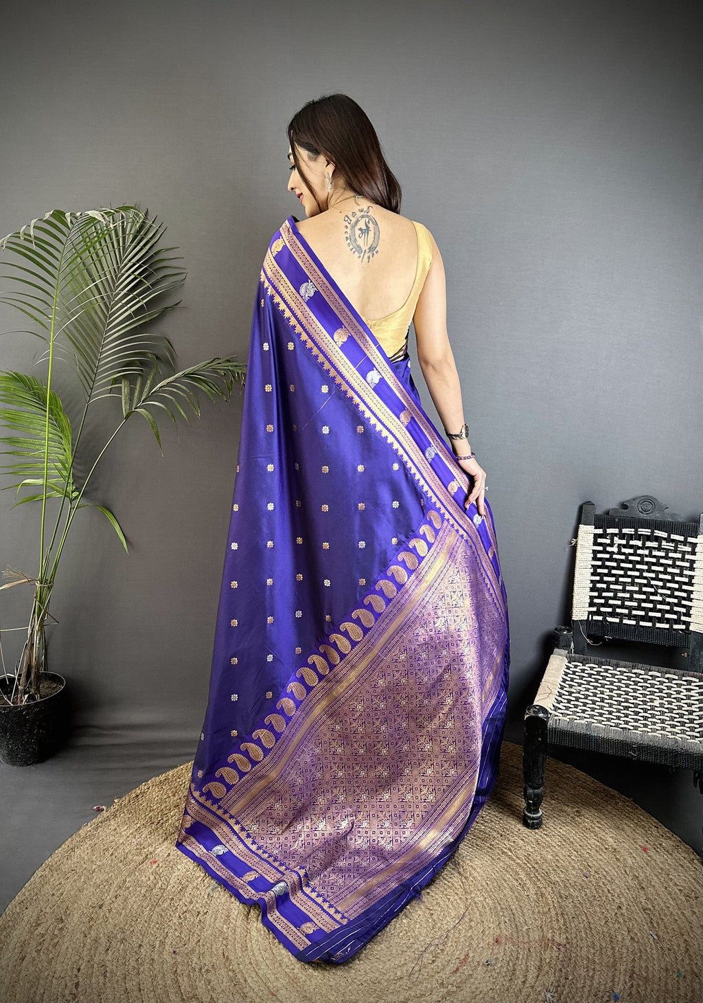 Elora Navy Blue Soft Silk Banarasi Zari Woven Weaving Saree | Grocsy