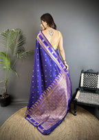 Elora Navy Blue Soft Silk Banarasi Zari Woven Weaving Saree | Grocsy