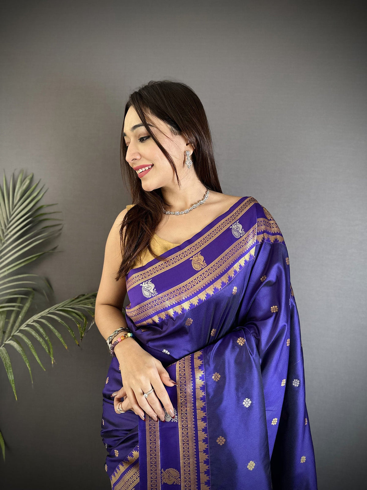 Elora Navy Blue Soft Silk Banarasi Zari Woven Weaving Saree | Grocsy