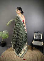 Elora Dark Green Vichitra Silk Bandhej Bandhani With Stone & Sequence Work Saree | Grocsy