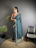 Elora Navy Blue Vichitra Silk Bandhej Bandhani With Stone & Sequence Work Saree | Grocsy